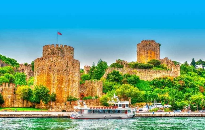 View of Rumeli Fortress, a historic castle on the Bosphorus Strait in Istanbul, Turkey.