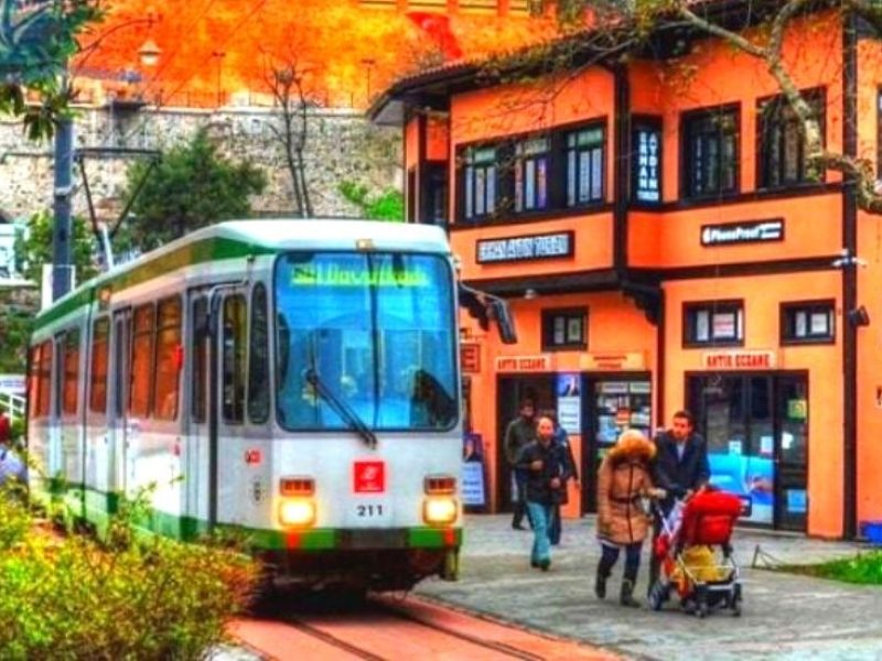 Panoramic view of Bursa, Turkey, showcasing cityscape, mosques, and mountains in the background.