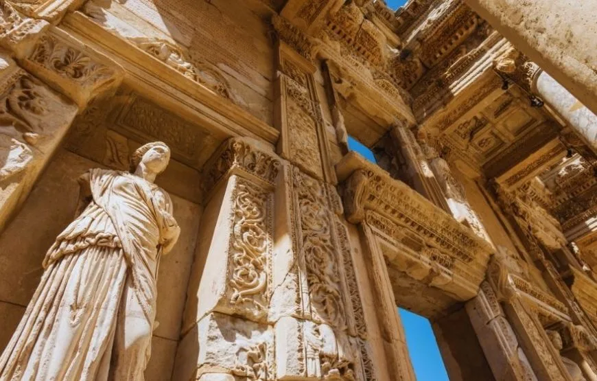 The stunning facade of the Celsus Library in Ephesus, Turkey, a highlight of the ancient city's UNESCO World Heritage Site