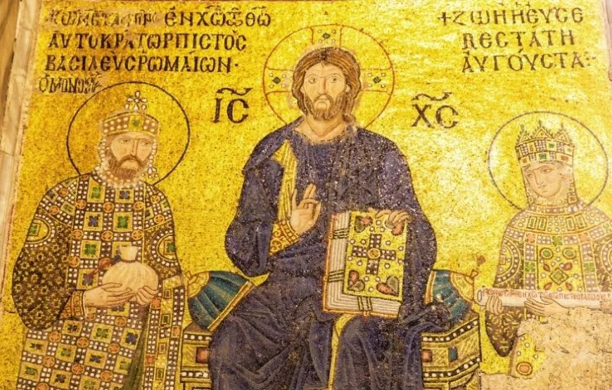 A beautifully preserved mosaic panel in Hagia Sophia, showcasing the rich artistry of Byzantine culture.