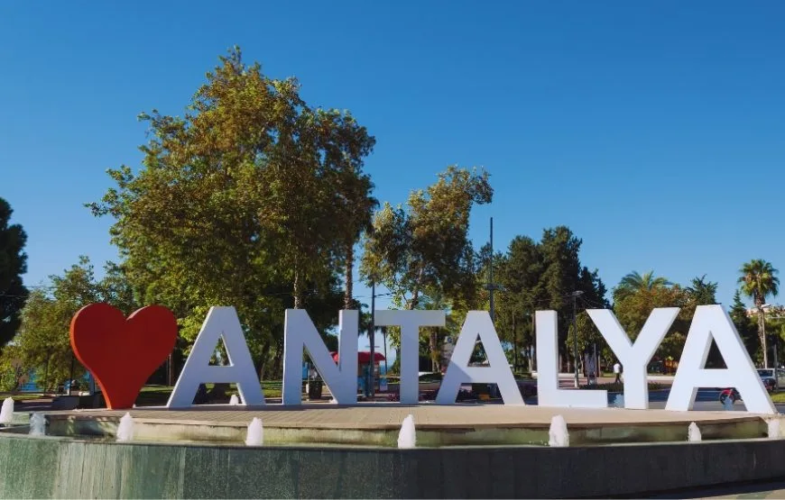 Aerial view of Antalya, Turkey, featuring stunning coastlines and ancient landmarks.