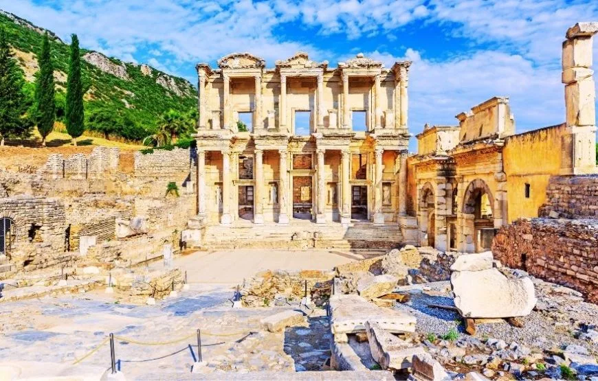 The ancient ruins of Ephesus, showcasing the iconic Library of Celsus in Turkey.